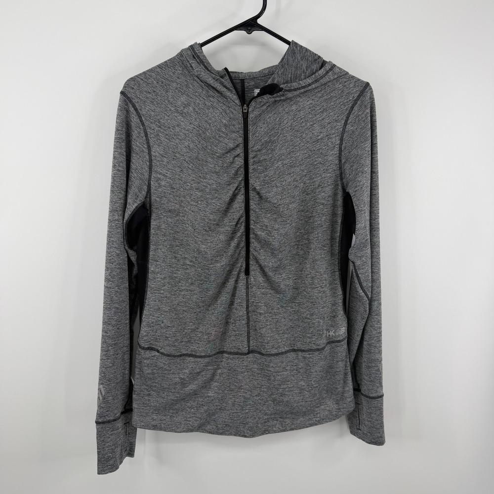 New Balance HK Hoodie Women Large Gray Space Dye Quarter Zip Thumbholes